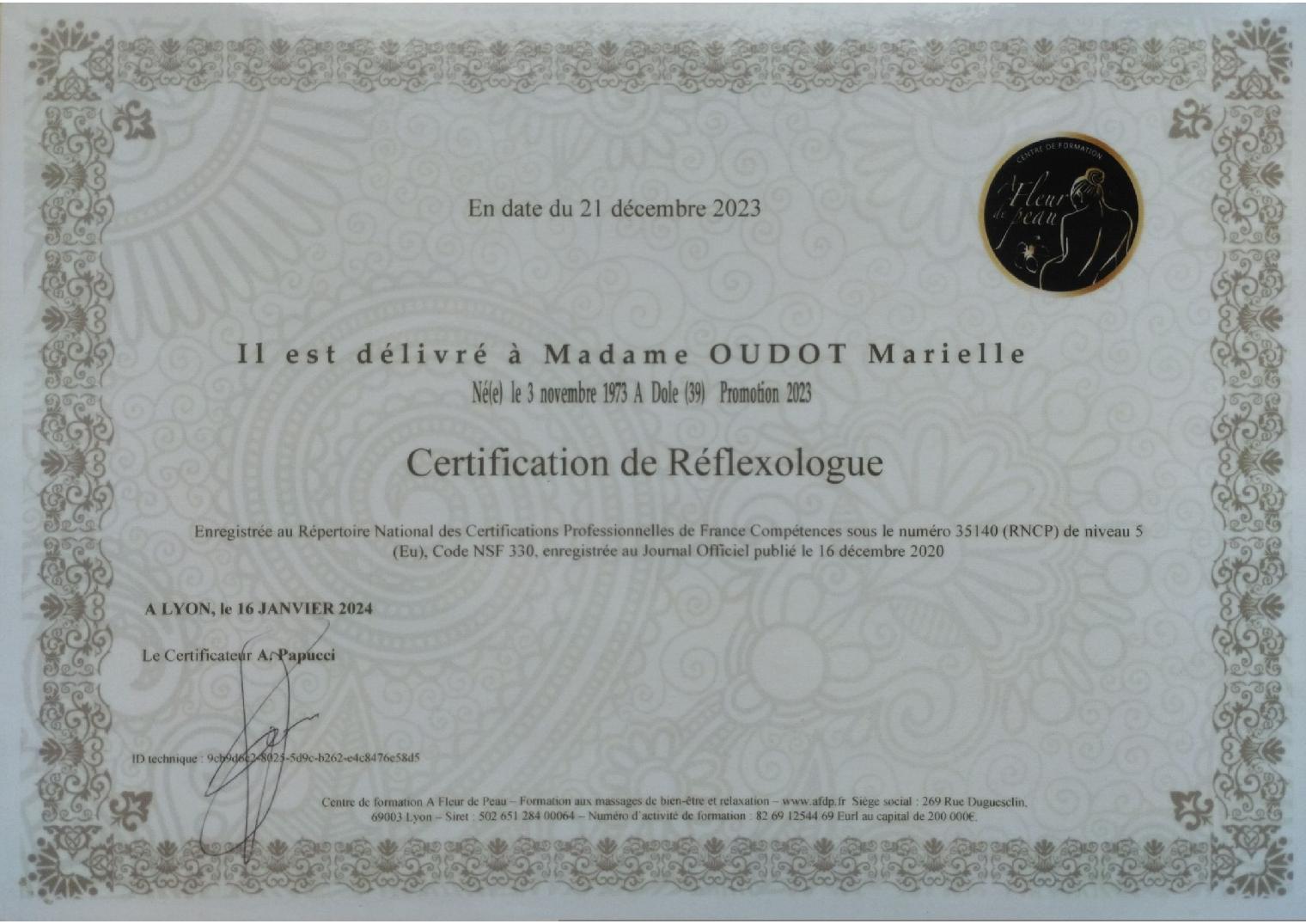Certificat de Réflexologue