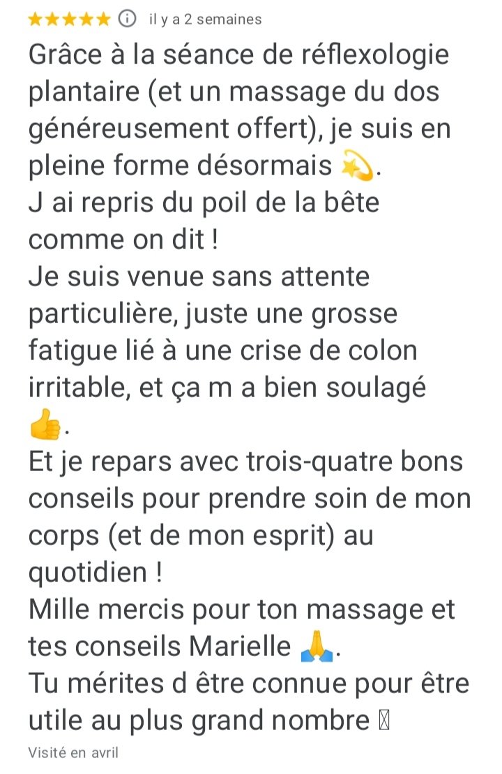 Avis client — réflexologie plantaire et conseils