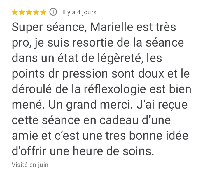 Avis client — séance offerte en cadeau